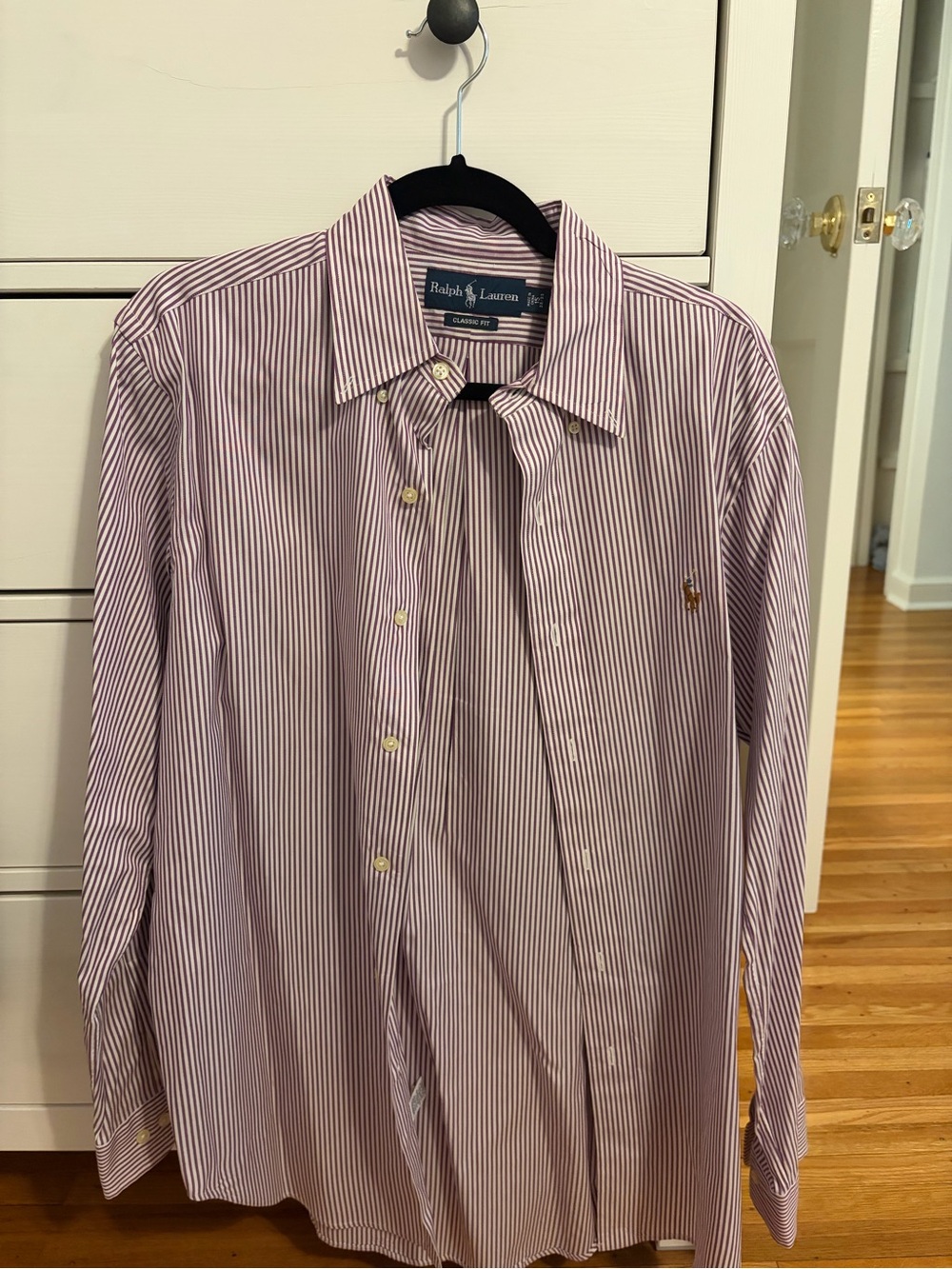 Ralph Lauren Men’s Burgundy and White Striped Button-Down Shirt